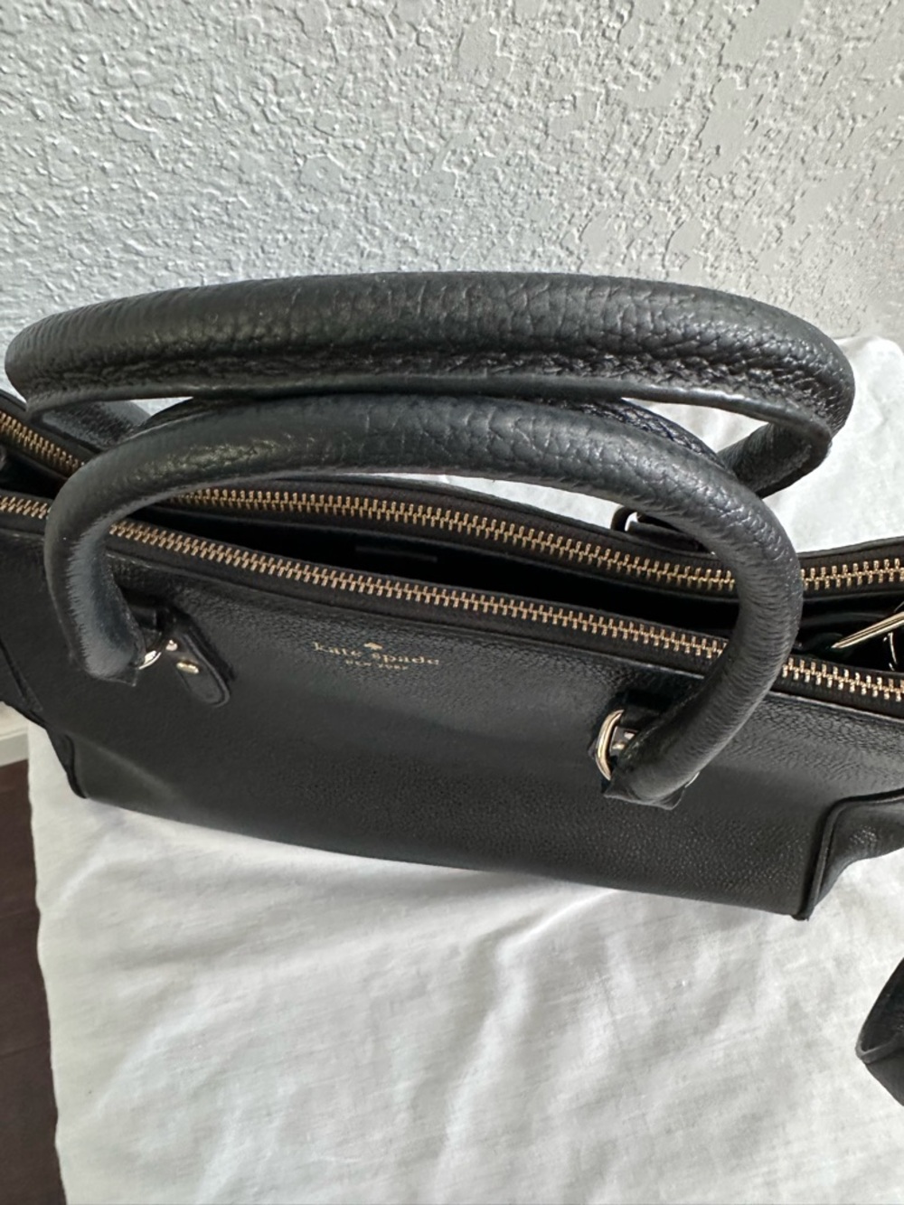 Kate Spade Black Pebbled Leather Satchel Shoulder Bag Top Handle Crossbody Tote - Picture 3 of 16